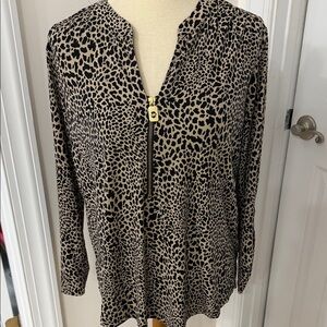 Michael Kors Leopard Print Zip-Up Blouse